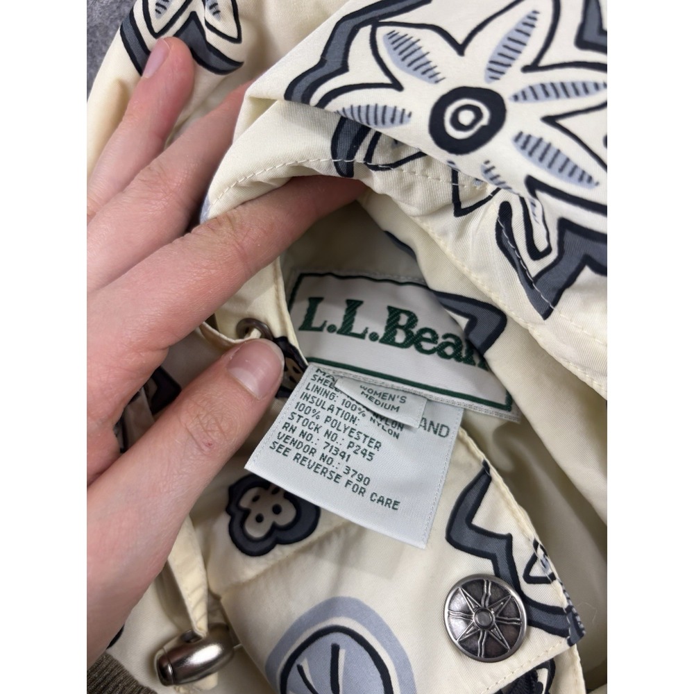 VTG L.L. Bean Womens M Blue Cream Parka Pullover/Jacket Floral Shell Coastal - Picture 4 of 8